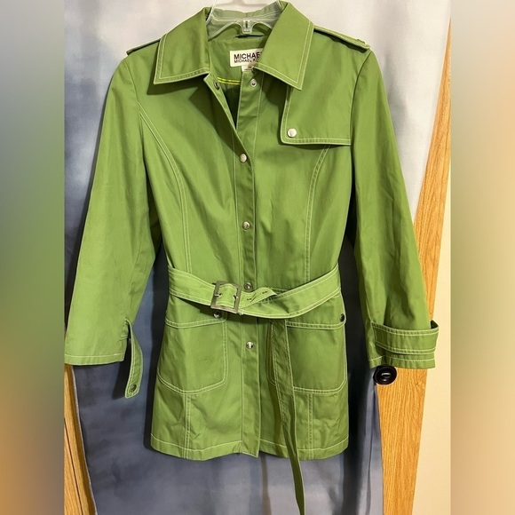 MICHAEL Michael Kors Jackets & Blazers - Stunning vintage Michael Kors green trench/raincoat w/belt, white stitching EUC